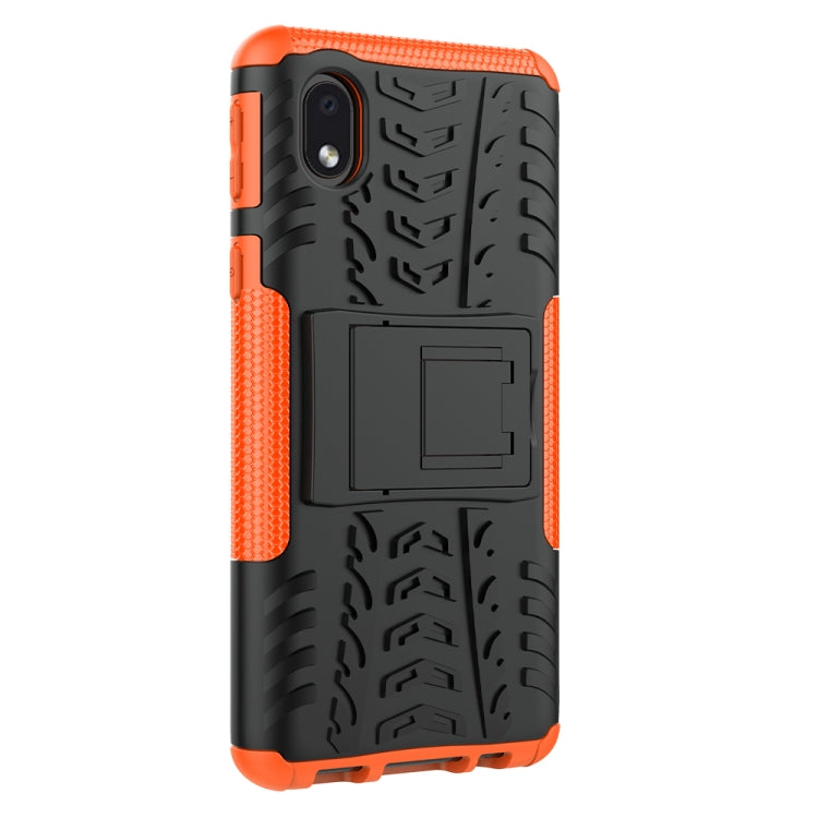 For Samsung Galaxy A01 Core Tire Texture Shockproof TPU + PC Protective Case with Holder