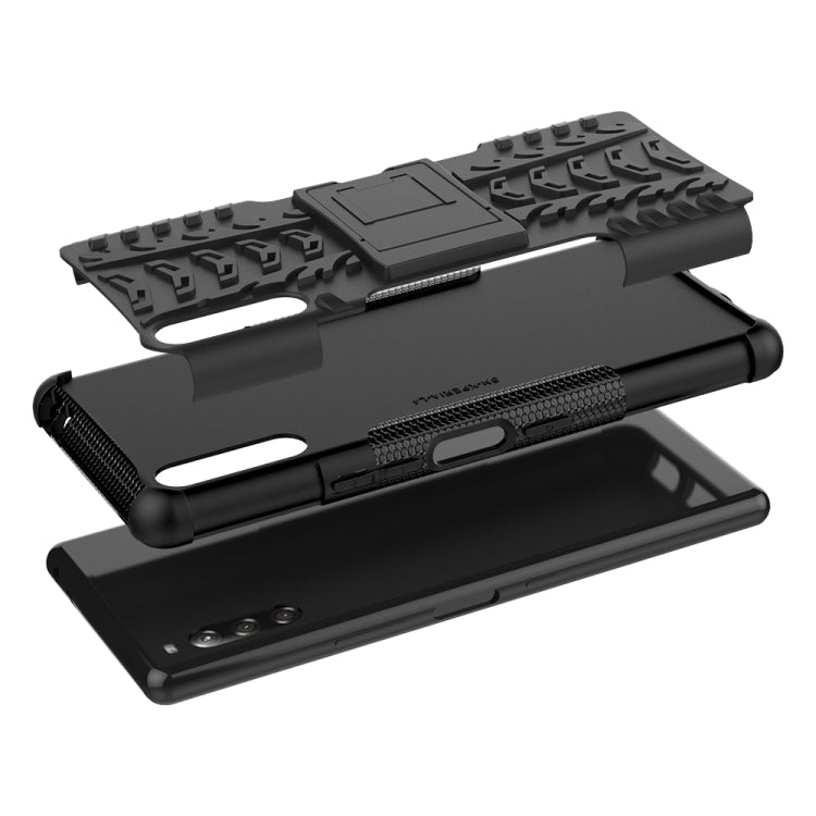 For Sony Xperia L4 Tire Texture Shockproof TPU + PC Protective Case with Holder