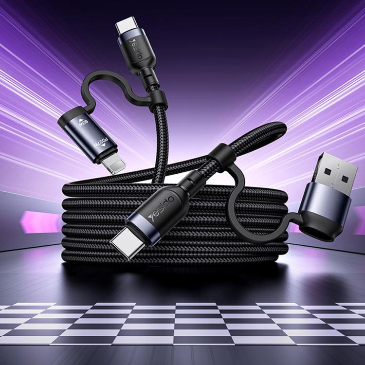 Yesido CA200 1.2m 60W USB / Type-C to Type-C / 8 Pin Fast Charging Data Cable - Black