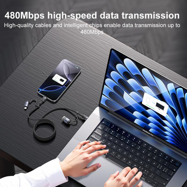 Yesido CA200 1.2m 60W USB / Type-C to Type-C / 8 Pin Fast Charging Data Cable - Black
