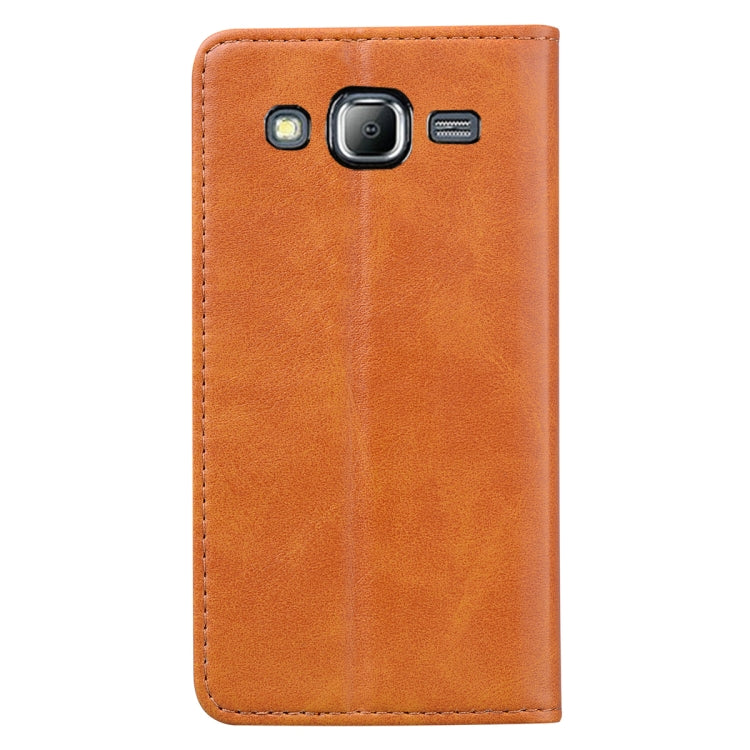 For Samsung Galaxy J3 / J310 Business Stitching Horizontal Flip Leather Case with Double Folding & Bracket & Card Slots & Photo Frame & Wallet