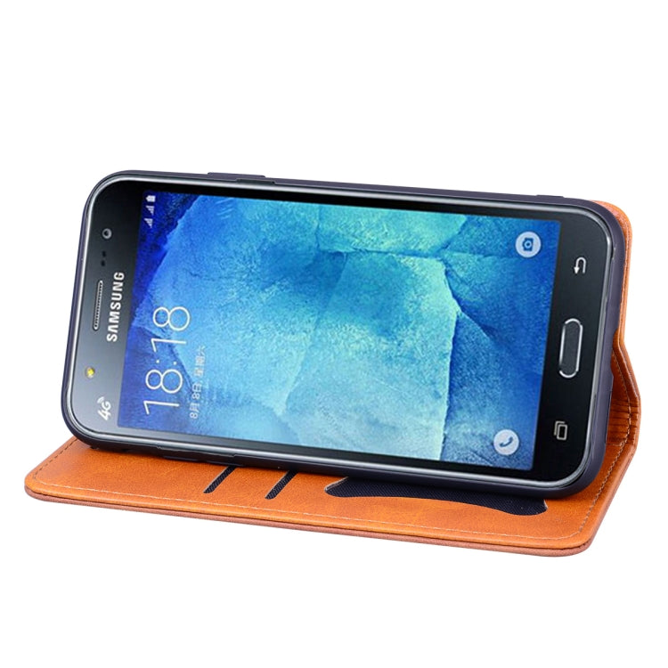 For Samsung Galaxy J510 Business Stitching Horizontal Flip Leather Case with Double Folding & Bracket & Card Slots & Photo Frame & Wallet