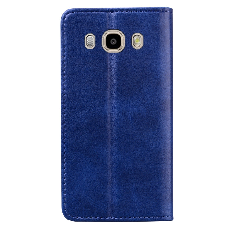 For Samsung Galaxy J510 Business Stitching Horizontal Flip Leather Case with Double Folding & Bracket & Card Slots & Photo Frame & Wallet