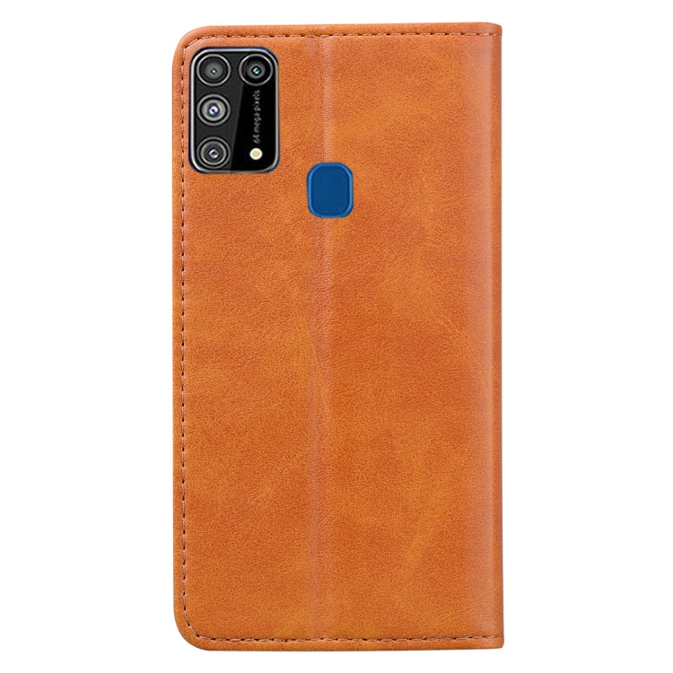 For Samsung Galaxy M31 Business Stitching Horizontal Flip Leather Case with Double Folding & Bracket & Card Slots & Photo Frame & Wallet