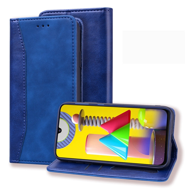 For Samsung Galaxy M31 Business Stitching Horizontal Flip Leather Case with Double Folding & Bracket & Card Slots & Photo Frame & Wallet