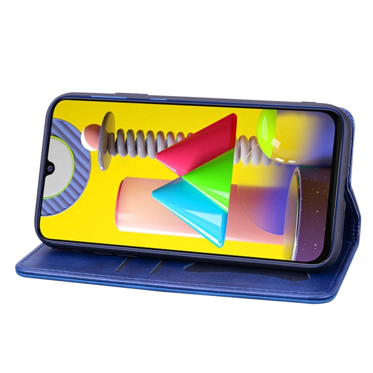 For Samsung Galaxy M31 Business Stitching Horizontal Flip Leather Case with Double Folding & Bracket & Card Slots & Photo Frame & Wallet