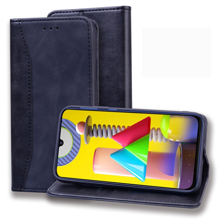 For Samsung Galaxy M31 Business Stitching Horizontal Flip Leather Case with Double Folding & Bracket & Card Slots & Photo Frame & Wallet