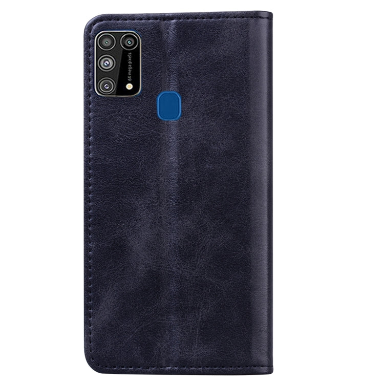 For Samsung Galaxy M31 Business Stitching Horizontal Flip Leather Case with Double Folding & Bracket & Card Slots & Photo Frame & Wallet
