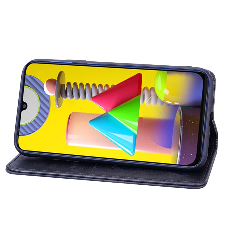 For Samsung Galaxy M31 Business Stitching Horizontal Flip Leather Case with Double Folding & Bracket & Card Slots & Photo Frame & Wallet