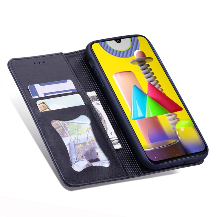 For Samsung Galaxy M31 Business Stitching Horizontal Flip Leather Case with Double Folding & Bracket & Card Slots & Photo Frame & Wallet