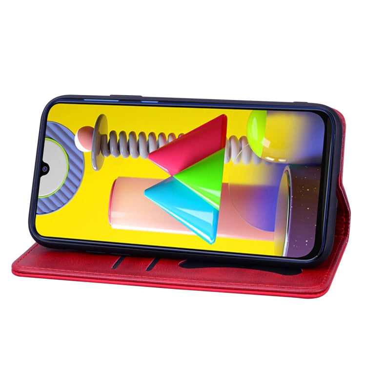 For Samsung Galaxy M31 Business Stitching Horizontal Flip Leather Case with Double Folding & Bracket & Card Slots & Photo Frame & Wallet