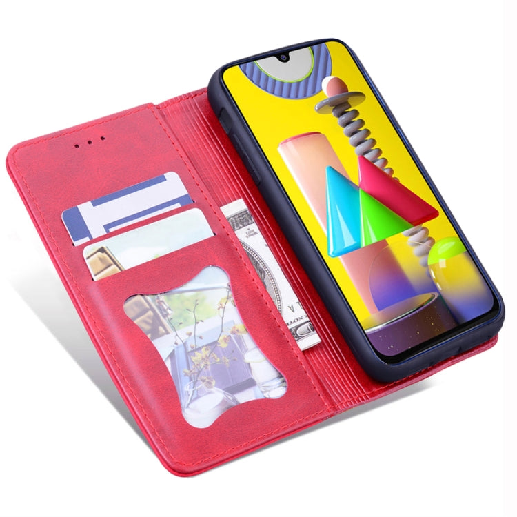 For Samsung Galaxy M31 Business Stitching Horizontal Flip Leather Case with Double Folding & Bracket & Card Slots & Photo Frame & Wallet