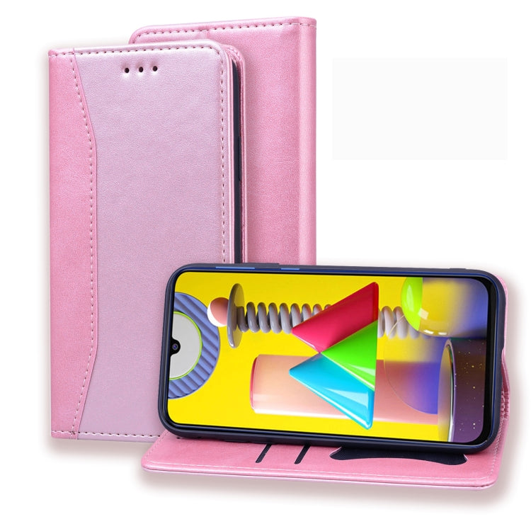 For Samsung Galaxy M31 Business Stitching Horizontal Flip Leather Case with Double Folding & Bracket & Card Slots & Photo Frame & Wallet