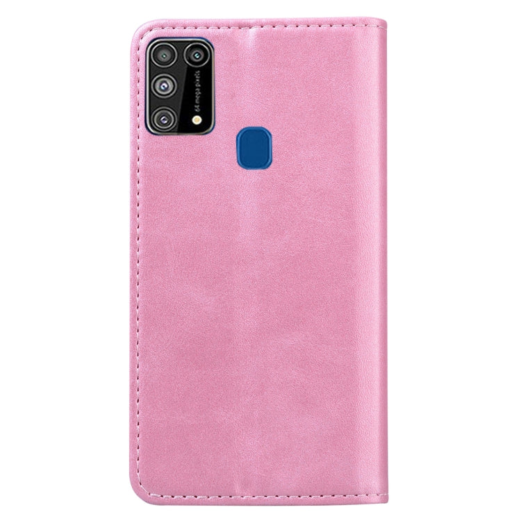 For Samsung Galaxy M31 Business Stitching Horizontal Flip Leather Case with Double Folding & Bracket & Card Slots & Photo Frame & Wallet
