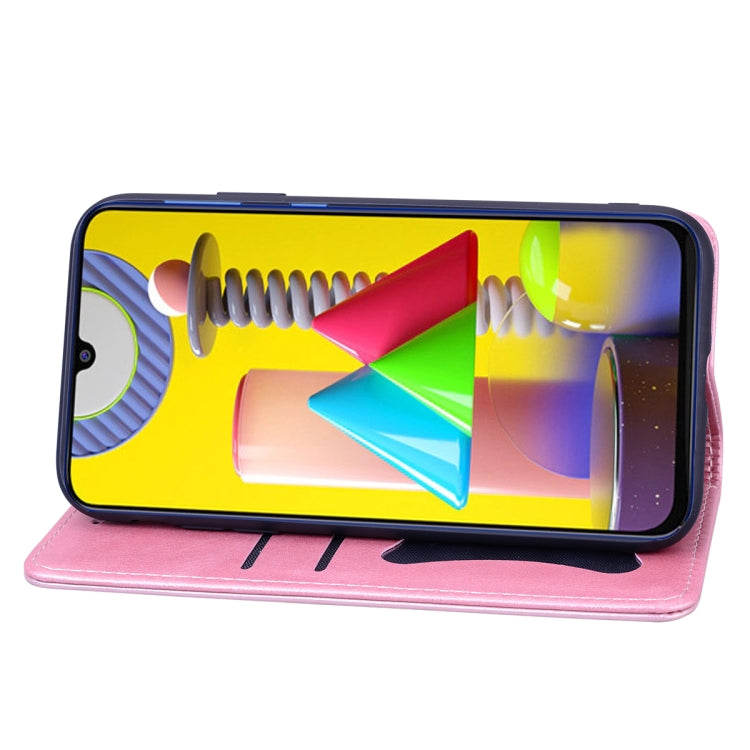 For Samsung Galaxy M31 Business Stitching Horizontal Flip Leather Case with Double Folding & Bracket & Card Slots & Photo Frame & Wallet