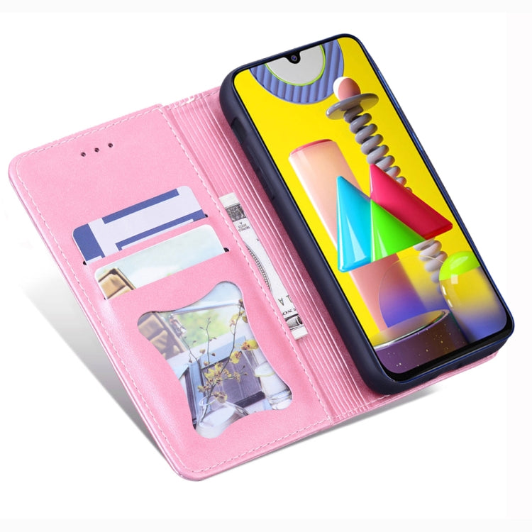 For Samsung Galaxy M31 Business Stitching Horizontal Flip Leather Case with Double Folding & Bracket & Card Slots & Photo Frame & Wallet