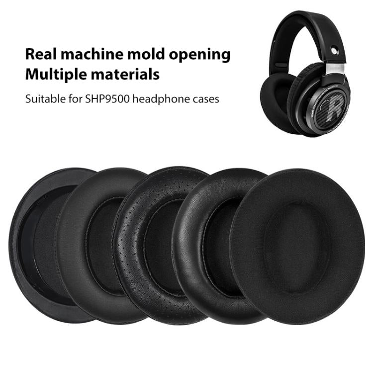 2pcs Protein Leather Ice Silk Cloth Earphone Replacement Earpads Pads For Philips SHP9500 - Black
