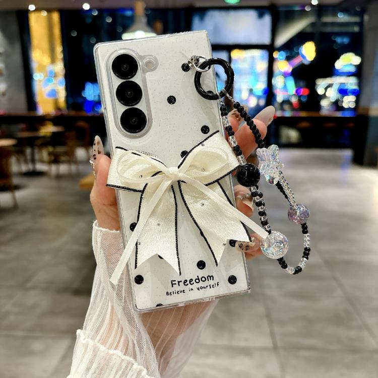 For Samsung Galaxy Z Fold5 Glitter Powder Dots Pattern Phone Case with Bow Bracelet