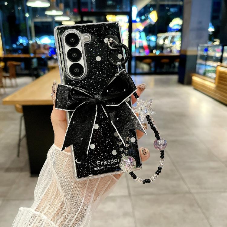 For Samsung Galaxy Z Fold6 Glitter Powder Dots Pattern Phone Case with Bow Bracelet