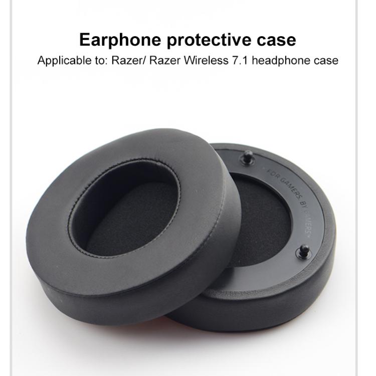1 Pair Push Snap-on Replacement Earpads For Razer ManOWar 7.1, Material:Protein Leather - Black