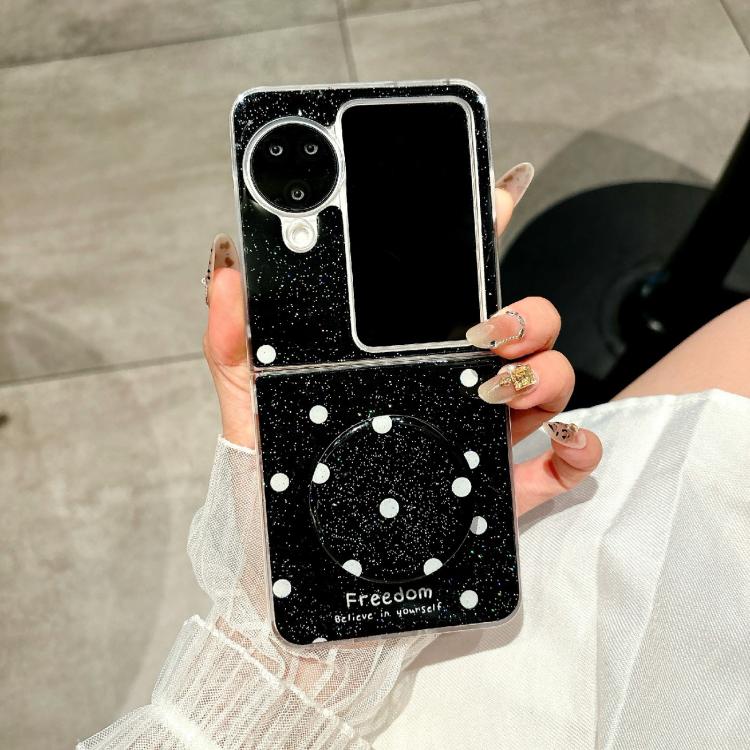For OPPO Find N2 Flip Glitter Powder Dots Pattern Phone Case with Holder