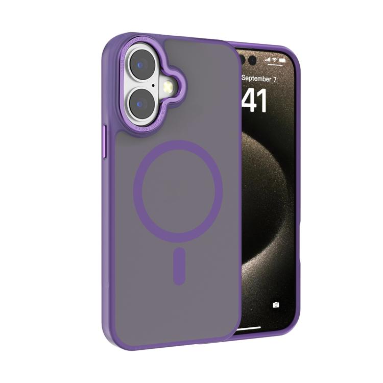 For iPhone 16 Plus Kalebol Metal Lens Frame MagSafe Frosted PC Phone Case