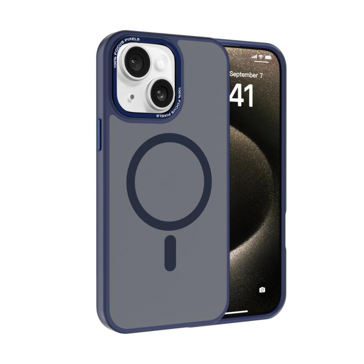 For iPhone 14 Plus Kalebol Metal Lens Frame MagSafe Frosted PC Phone Case