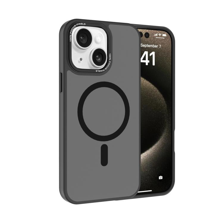 For iPhone 14 Plus Kalebol Metal Lens Frame MagSafe Frosted PC Phone Case