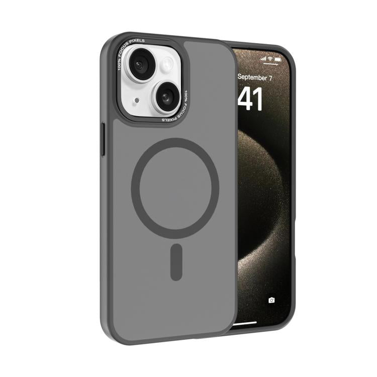 For iPhone 14 Plus Kalebol Metal Lens Frame MagSafe Frosted PC Phone Case