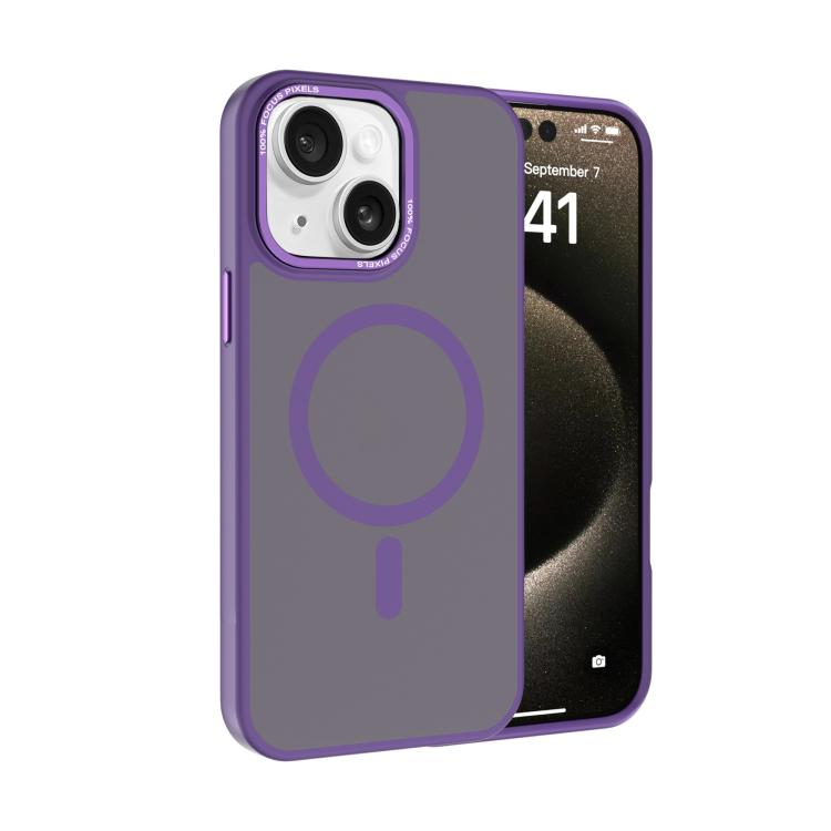 For iPhone 14 Plus Kalebol Metal Lens Frame MagSafe Frosted PC Phone Case