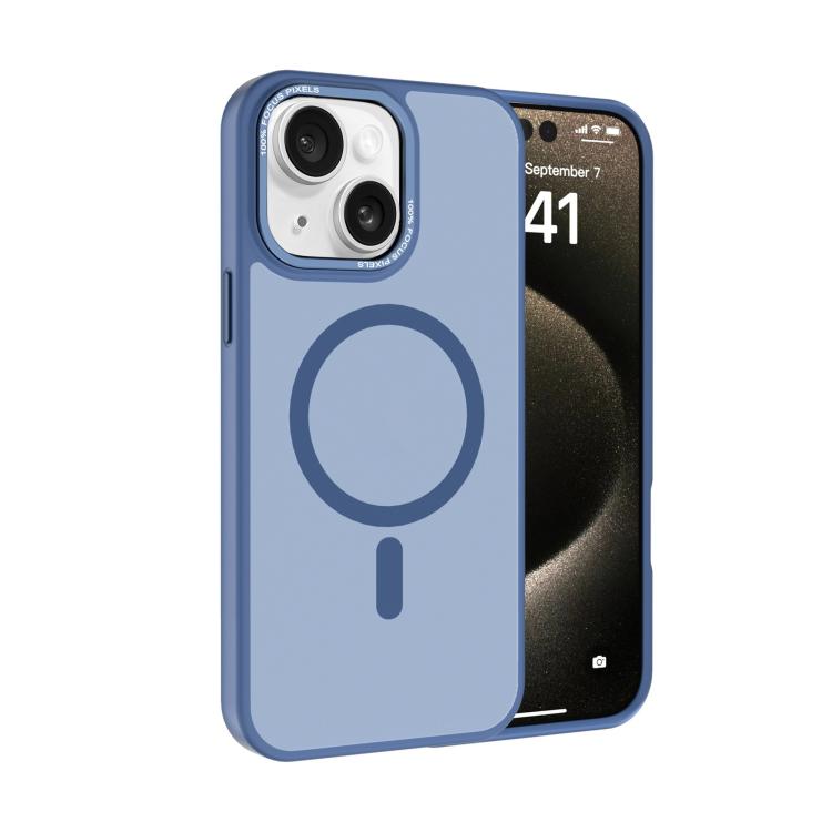 For iPhone 14 Plus Kalebol Metal Lens Frame MagSafe Frosted PC Phone Case