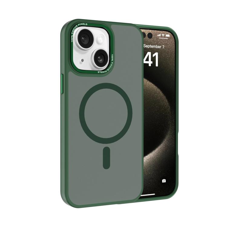 For iPhone 14 Kalebol Metal Lens Frame MagSafe Frosted PC Phone Case