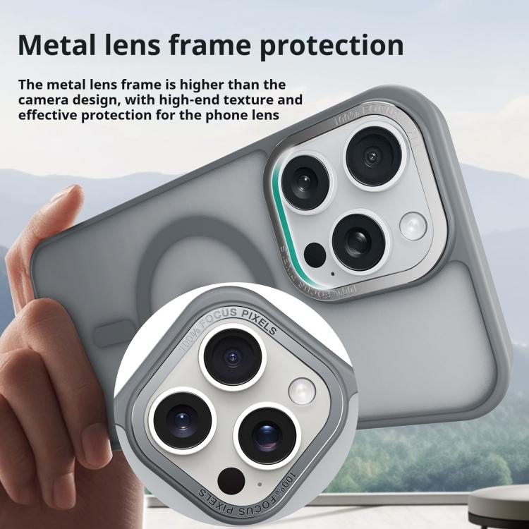 For iPhone 16 Pro Kalebol Metal Lens Frame MagSafe Frosted PC Phone Case