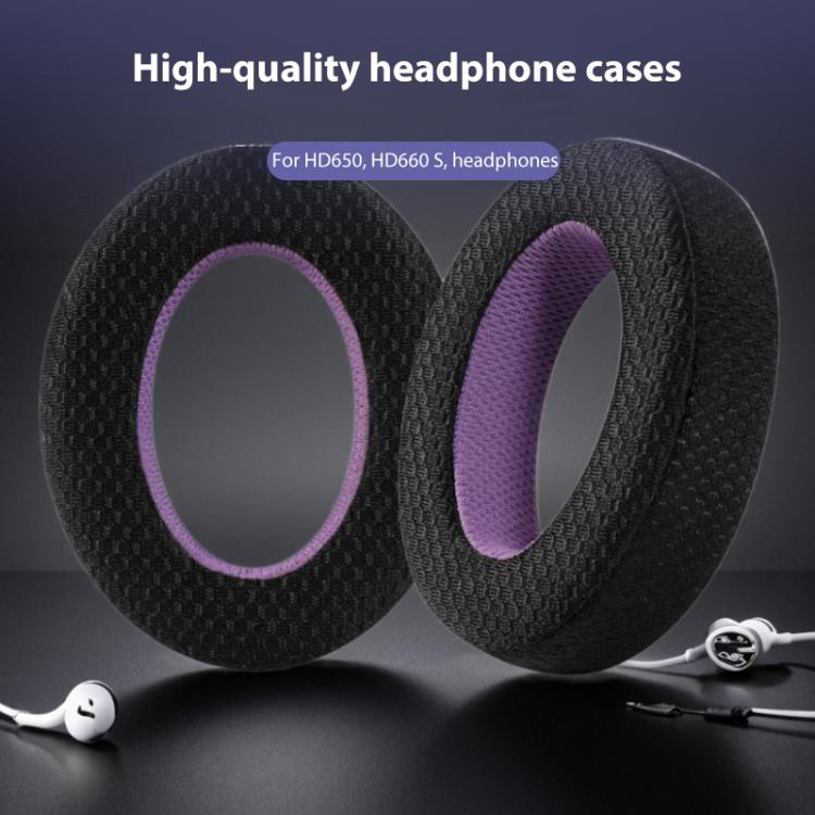 2pcs Snap-on Weaving Mesh Replacement Earpads For Sennheiser HD650 / HD660 S / HD600 / HD6XX / HD58X / HD580 / HD565 / HD545 / HD535 - Black Purple
