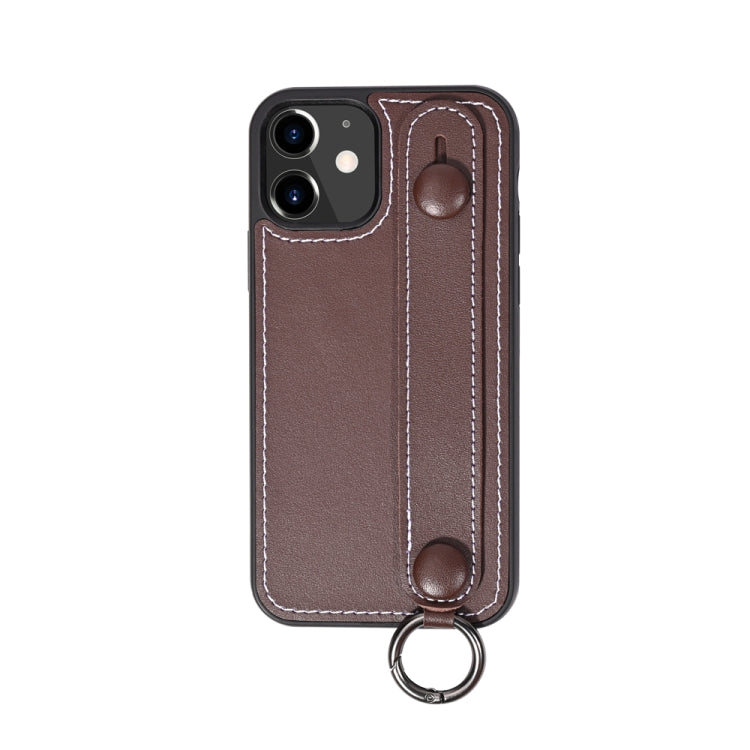 For iPhone 11 Top Layer Cowhide Shockproof Protective Case with Wrist Strap Bracket