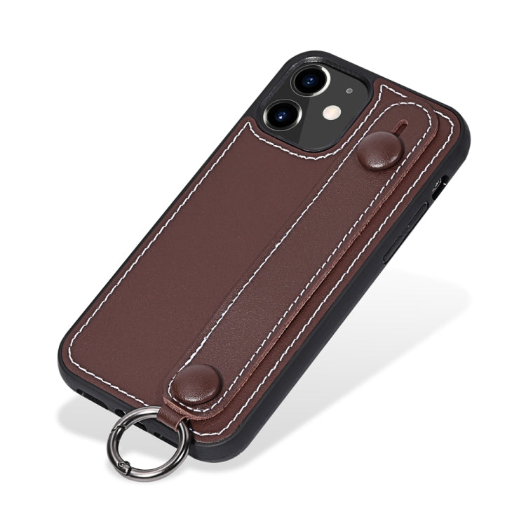 For iPhone 11 Top Layer Cowhide Shockproof Protective Case with Wrist Strap Bracket