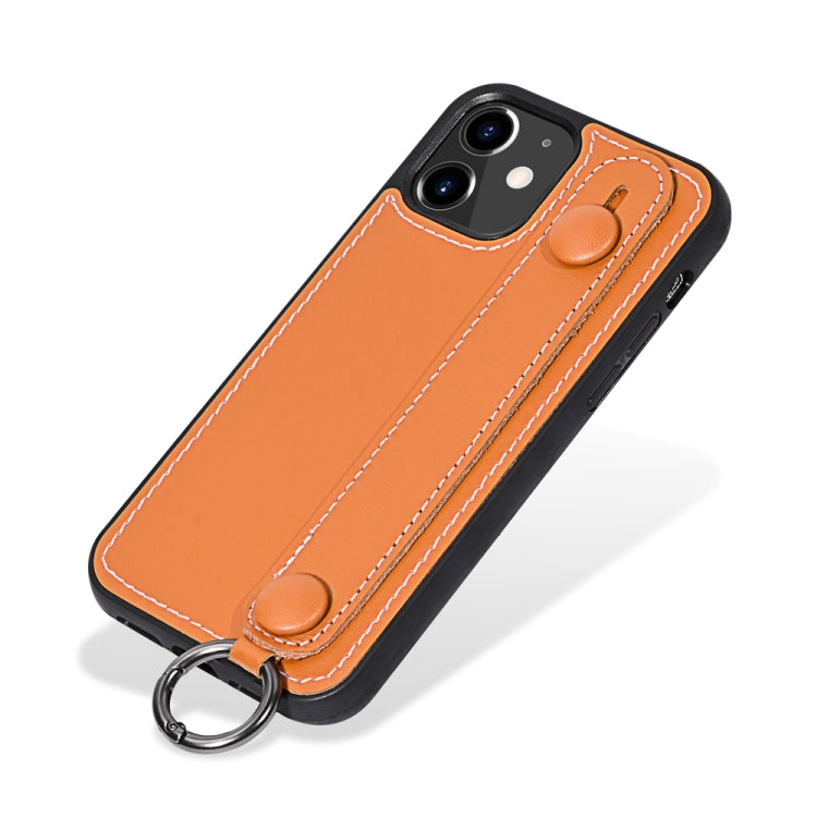 For iPhone 11 Top Layer Cowhide Shockproof Protective Case with Wrist Strap Bracket