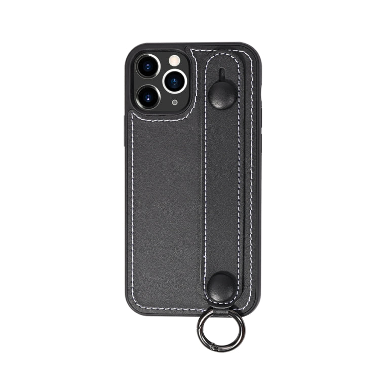 For iPhone 11 Pro Top Layer Cowhide Shockproof Protective Case with Wrist Strap Bracket