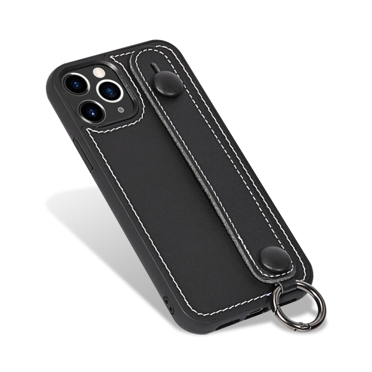 For iPhone 11 Pro Top Layer Cowhide Shockproof Protective Case with Wrist Strap Bracket