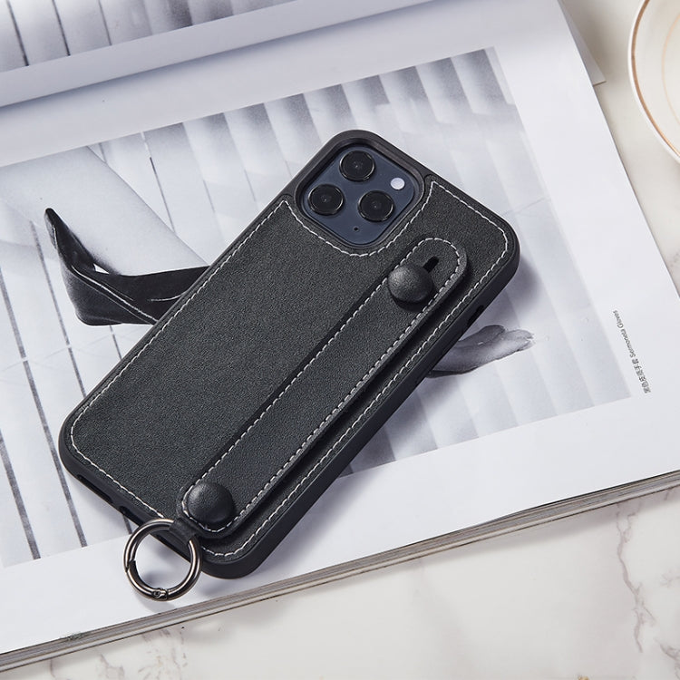 For iPhone 11 Pro Top Layer Cowhide Shockproof Protective Case with Wrist Strap Bracket