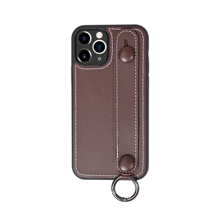 For iPhone 11 Pro Top Layer Cowhide Shockproof Protective Case with Wrist Strap Bracket