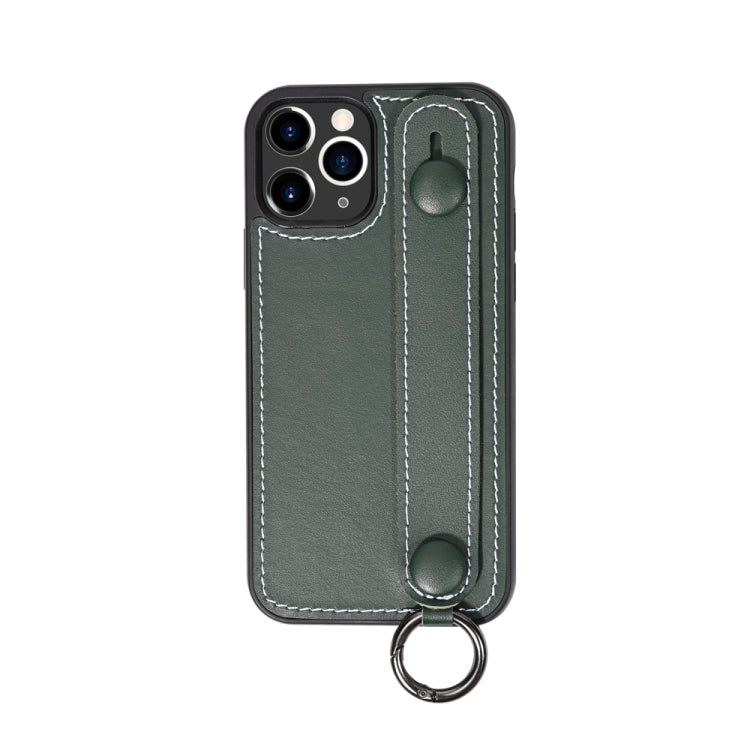 For iPhone 11 Pro Top Layer Cowhide Shockproof Protective Case with Wrist Strap Bracket
