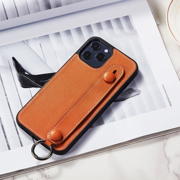 For iPhone 11 Pro Top Layer Cowhide Shockproof Protective Case with Wrist Strap Bracket