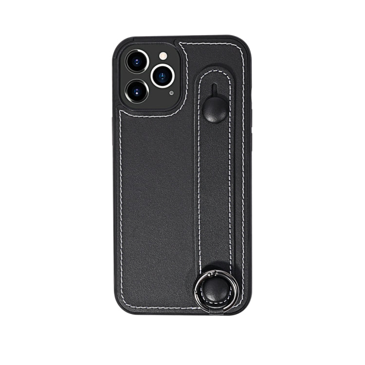 For iPhone 11 Pro Max Top Layer Cowhide Shockproof Protective Case with Wrist Strap Bracket