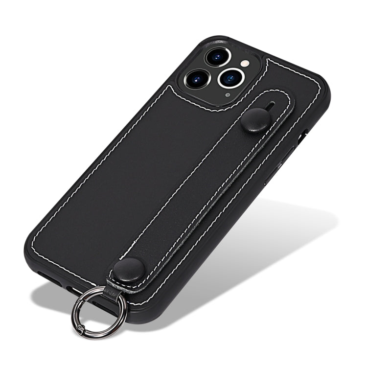For iPhone 11 Pro Max Top Layer Cowhide Shockproof Protective Case with Wrist Strap Bracket