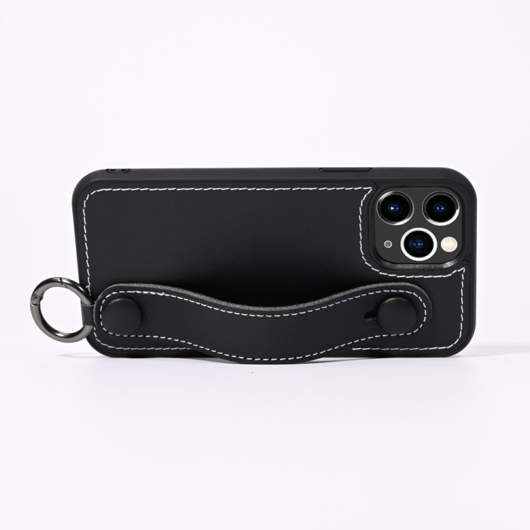 For iPhone 11 Pro Max Top Layer Cowhide Shockproof Protective Case with Wrist Strap Bracket