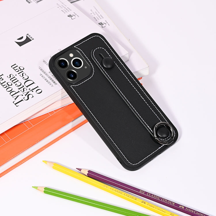 For iPhone 11 Pro Max Top Layer Cowhide Shockproof Protective Case with Wrist Strap Bracket