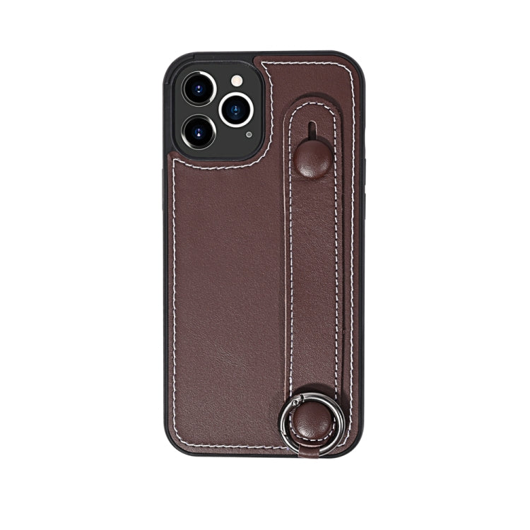 For iPhone 11 Pro Max Top Layer Cowhide Shockproof Protective Case with Wrist Strap Bracket