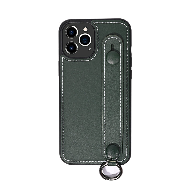 For iPhone 11 Pro Max Top Layer Cowhide Shockproof Protective Case with Wrist Strap Bracket