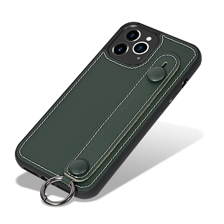 For iPhone 11 Pro Max Top Layer Cowhide Shockproof Protective Case with Wrist Strap Bracket